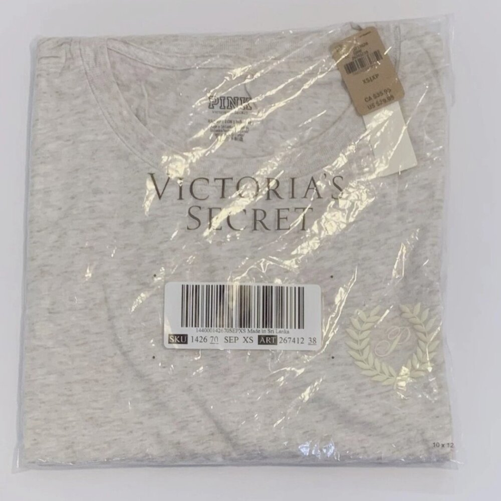 Victoria's Secret PINK Campus Cotton Tee Oversized Short-Sleeve T-Shirt oatmeal